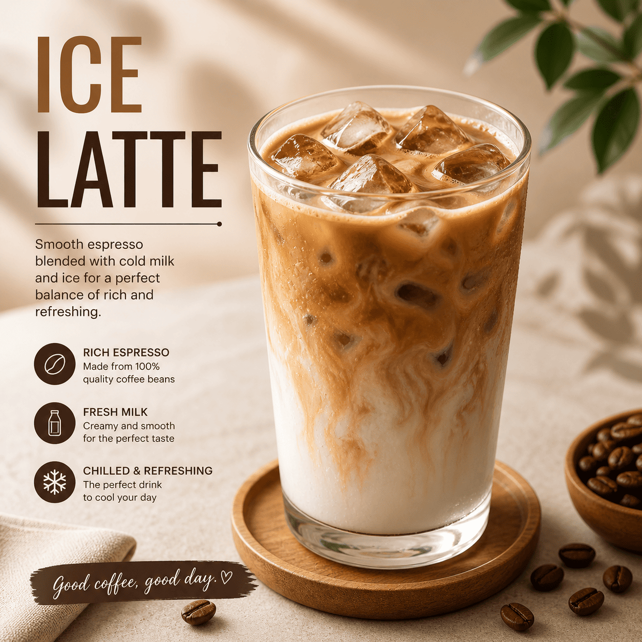 Ice Latte dari Thirty Three Brew dengan tampilan clean dan modern